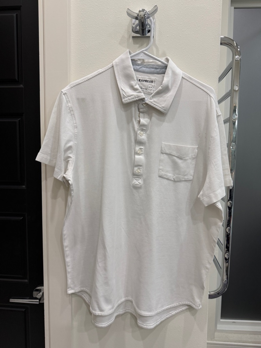 Express White Men’s Polo Shirt with Chest Pocket